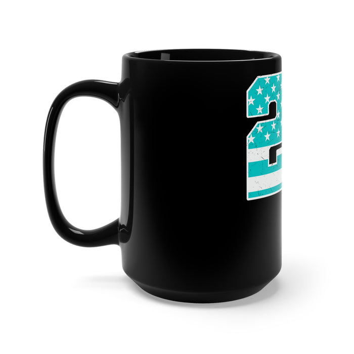 15oz Black Ceramic Mug PTSD design Blue 22 with Rounded Corners and C-Handle