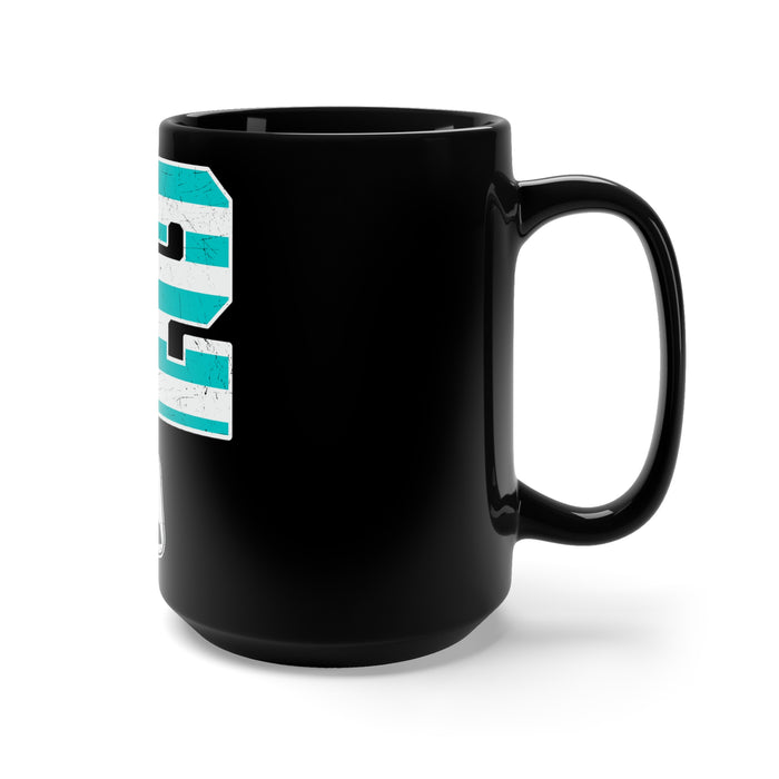 15oz Black Ceramic Mug PTSD design Blue 22 with Rounded Corners and C-Handle