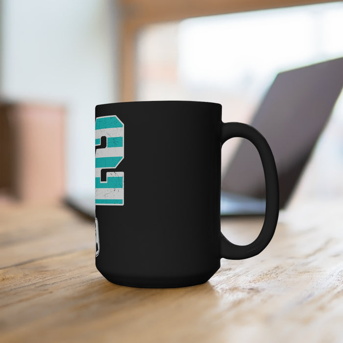 15oz Black Ceramic Mug PTSD design Blue 22 with Rounded Corners and C-Handle