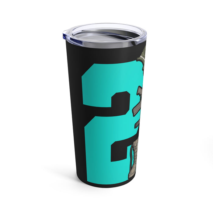 20oz Tumbler - '22 Too Many' PTSD Awareness: Striking Green Design on Black Background