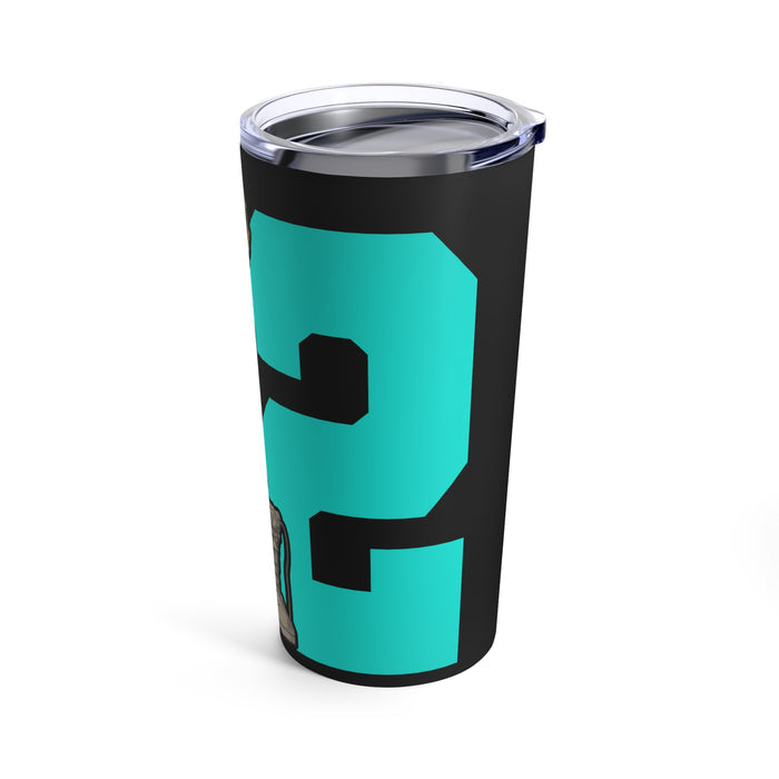 20oz Tumbler - '22 Too Many' PTSD Awareness: Striking Green Design on Black Background