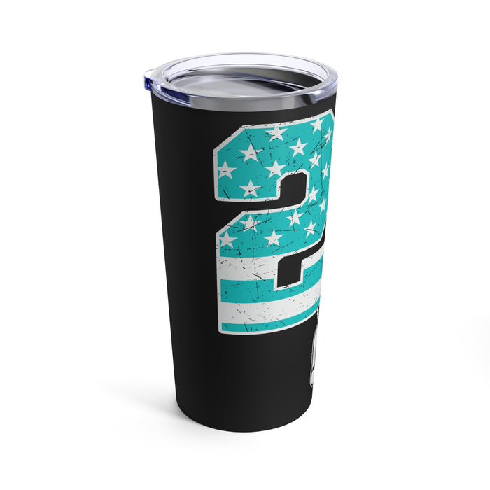 20oz Tumbler - PTSD Awareness, '22 A Day' Soldier Veteran Design on Black Background with Striking Blue Graphics