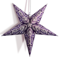 24" Purple Pink Peacock Glitter Paper Star Lantern, Hanging