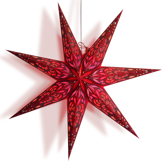 24" Red Babylon Glitter Paper Star Lantern, Hanging Wedding & Party Decoration
