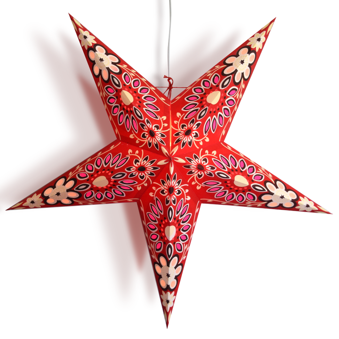 24" Red Sunflower Paper Star Lantern, Hanging Wedding & Party Decoration
