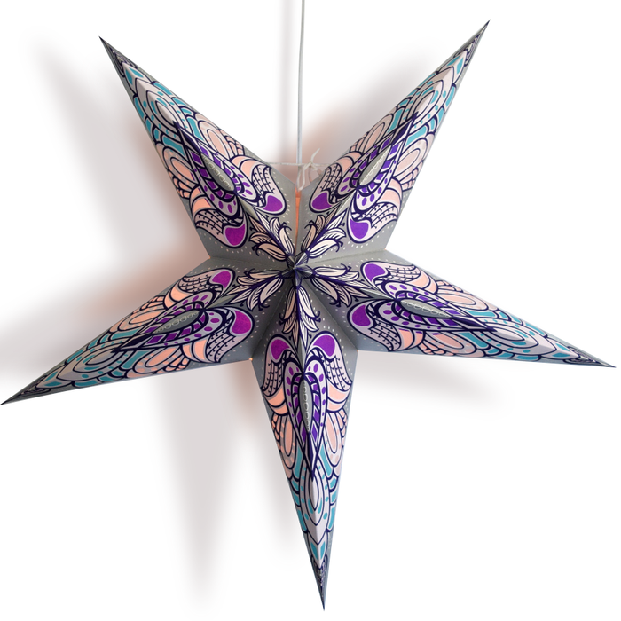 24" Silver Angel Paper Star Lantern, Hanging Wedding & Party Decoration