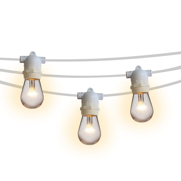 24 Socket Outdoor Commercial String Light Set, 54 FT White Cord w/ 0.8-Watt Shatterproof LED Bulbs, Weatherproof SJTW