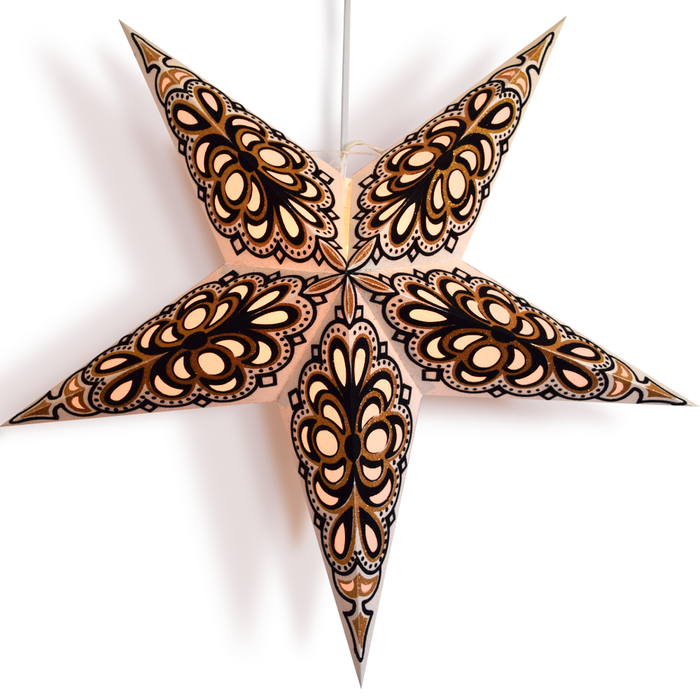 24" White and Black Merry Gold Paper Star Lantern, Hanging Wedding & Party Decoration