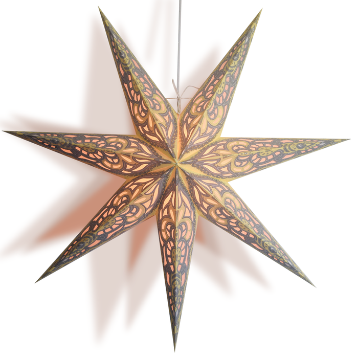 24" Yellow Cream Babylon Glitter 7-Point Paper Star Lantern, Hanging Wedding & Party Decoration