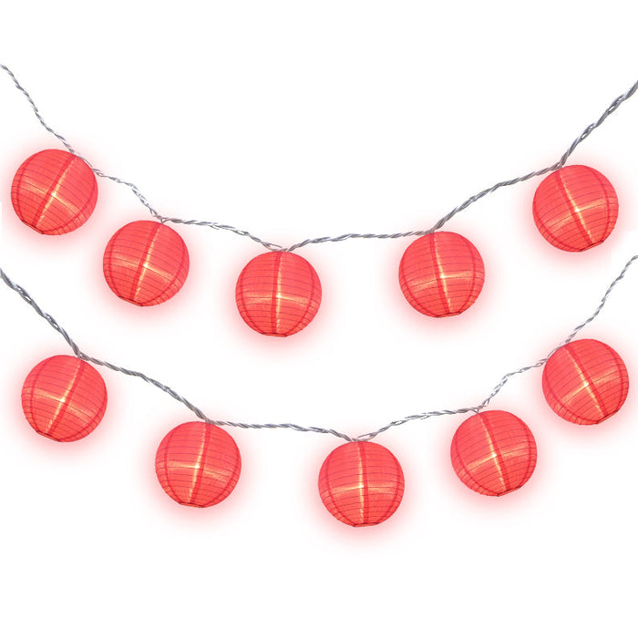 4" Hot Pink Round Shimmering Nylon Lantern Party String Lights (8FT, Expandable)