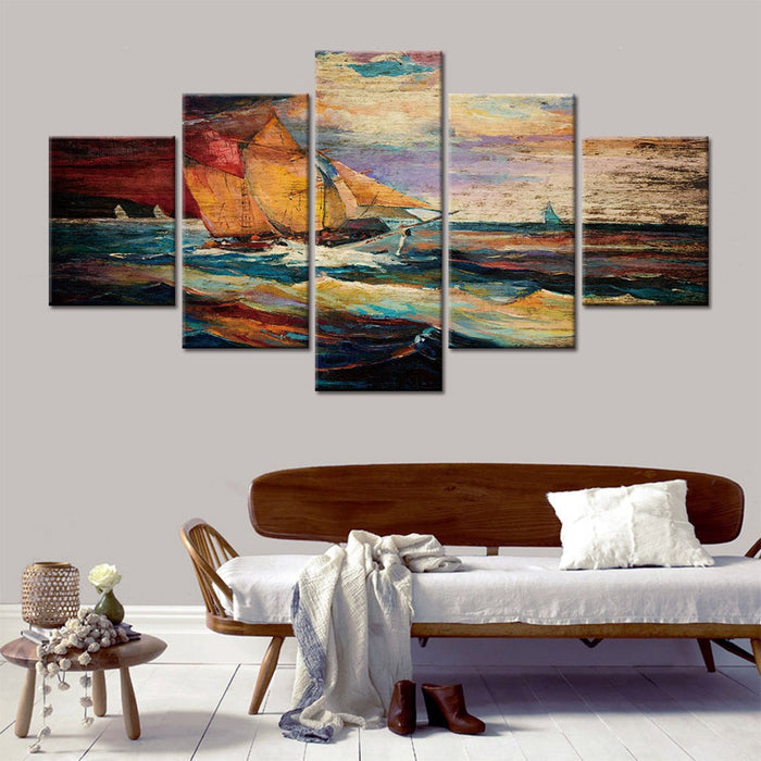 Abstract Sailboat Sea Wave Wall Art Frame Canvas Printing Decor