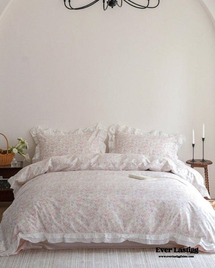 Annie Lace Ruffle Floral Bedding Set / Pink - Ever Lasting