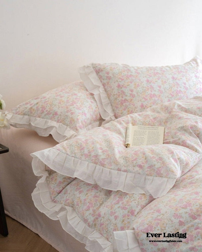 Annie Lace Ruffle Floral Bedding Set / Pink - Ever Lasting