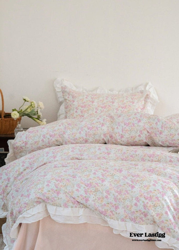 Annie Lace Ruffle Floral Bedding Set / Pink - Ever Lasting