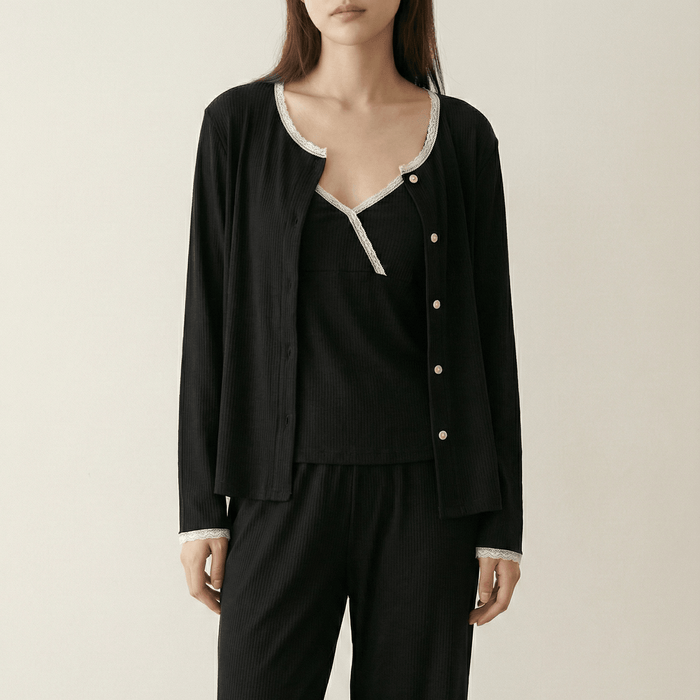 - Ever Lasting - Aspen Long - Sleeve Velvet Pajama Set / Black - Pajamas - Ever Lasting
