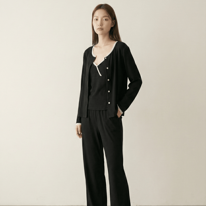 - Ever Lasting - Aspen Long - Sleeve Velvet Pajama Set / Black - Pajamas - Ever Lasting