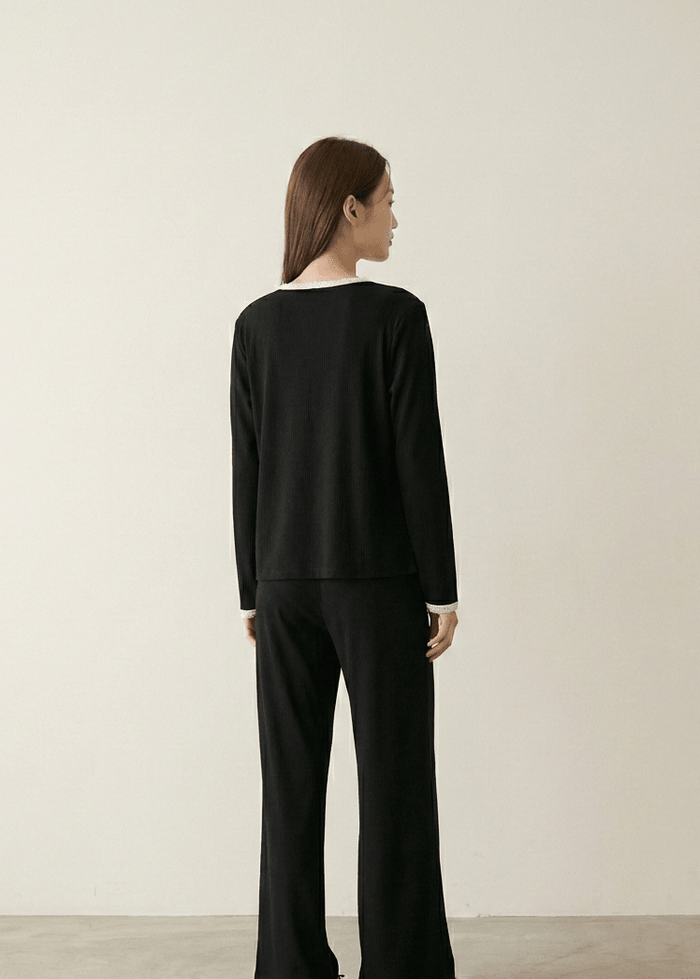 - Ever Lasting - Aspen Long - Sleeve Velvet Pajama Set / Black - Pajamas - Ever Lasting