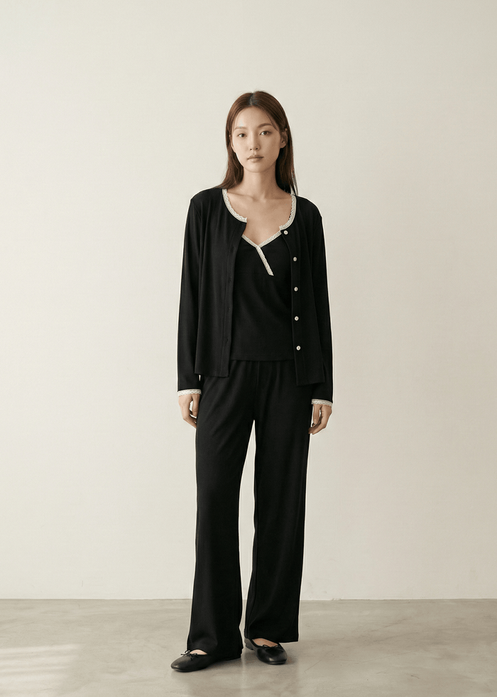 - Ever Lasting - Aspen Long - Sleeve Velvet Pajama Set / Black - Pajamas - Ever Lasting