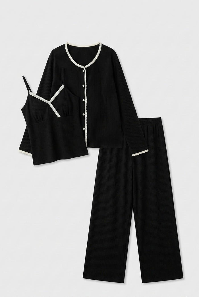 - Ever Lasting - Aspen Long - Sleeve Velvet Pajama Set / Black - Pajamas - Ever Lasting