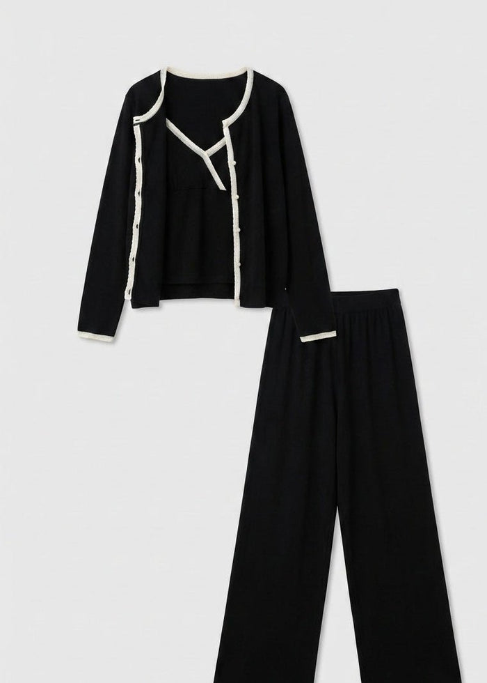 - Ever Lasting - Aspen Long - Sleeve Velvet Pajama Set / Black - Pajamas - Ever Lasting