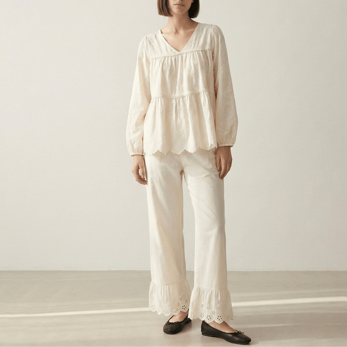 - Ever Lasting - Avery Long - Sleeve & Long - Pant Floral Pajama Set / White - Pajamas - Ever Lasting