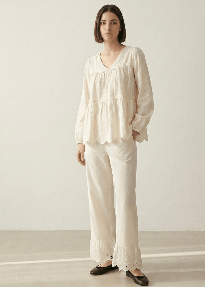 - Ever Lasting - Avery Long - Sleeve & Long - Pant Floral Pajama Set / White - Pajamas - Ever Lasting