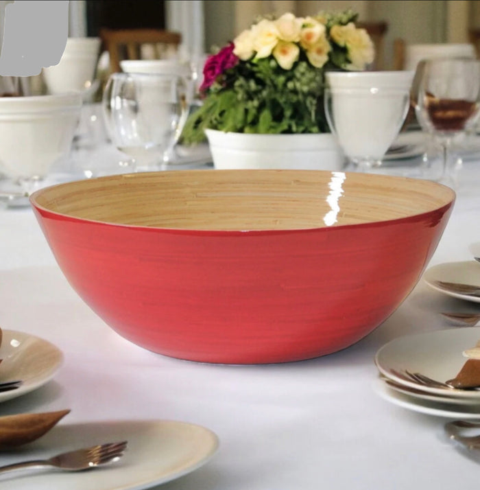 Bamboo Party Bowl (Caramel, Red, Dark Green)