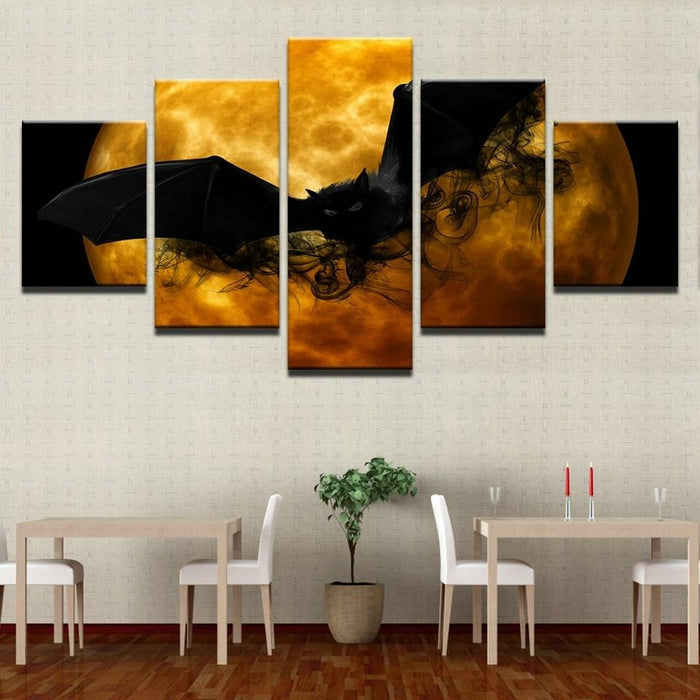 Black Bat in Full Moon Wall Art Canvas Printing Decor - BlueArtDecor