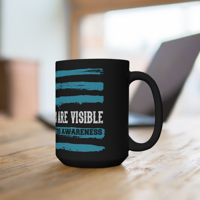 Black Ceramic 15oz Mug with PTSD Design All Wounds Are Visible