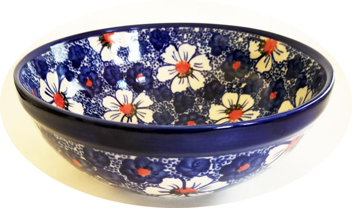 Boleslawiec Polish Pottery Large Mixing or Serving Bowl Unikat "Haylee Daisy" by Eva's Collection