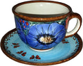 Boleslawiec Polish Pottery UNIKAT Cup and Saucer "Blue Sky Meadow"