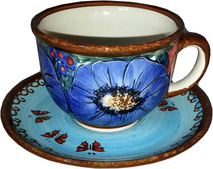 Boleslawiec Polish Pottery UNIKAT Cup and Saucer "Blue Sky Meadow"