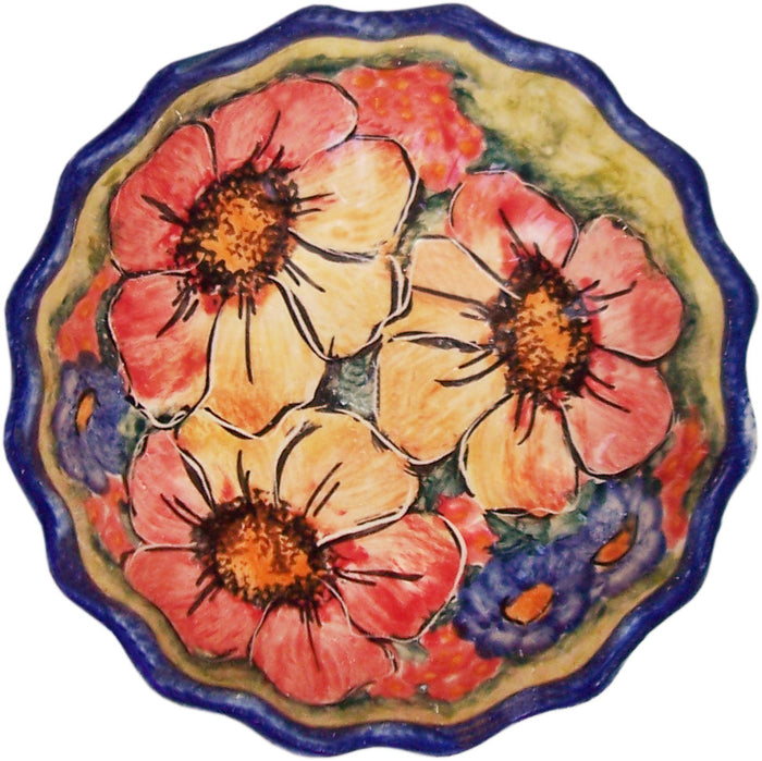 Boleslawiec Polish Pottery UNIKAT Ice Cream Scalloped Bowl "Flower Field"