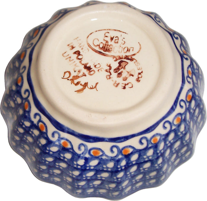 Boleslawiec Polish Pottery UNIKAT Ice Cream Scalloped Bowl "Flower Field"