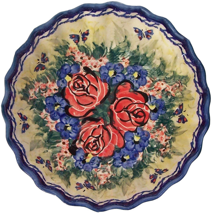 Boleslawiec Polish Pottery UNIKAT Ice Cream Scalloped Bowl "Wild Roses"