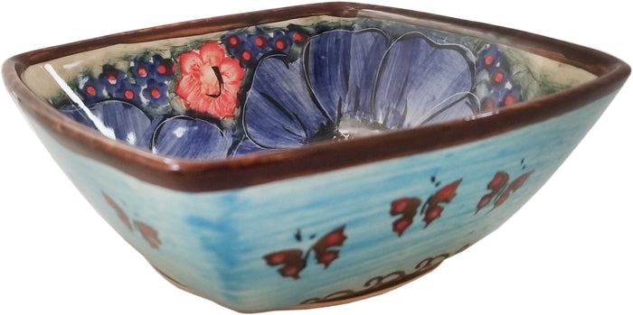 Boleslawiec Polish Pottery Unikat Serving or Ice Cream Square Bowl "Blue Sky Meadow"