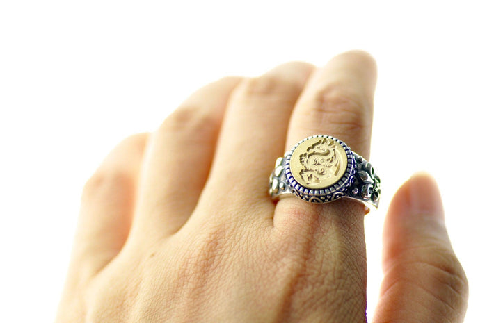 Botanical Signet Ring - Backtozero B20 - 12f, 12mm, 12mm ring, accessory, Botanical, Fleur de Lis, him, jewelry, Leaf, Leafs, Plant, ring, signet ring, size 10, size 11, size 8, size 9, wax seal, wax seal ring, wax seal stamp