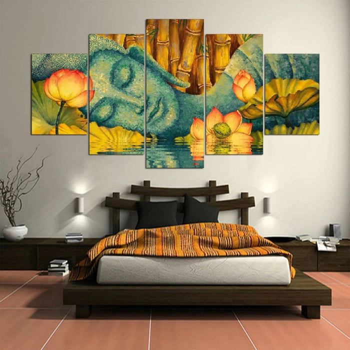 Buddha Meditation And Flower Wall Art Frame Canvas Printing Decor - BlueArtDecor