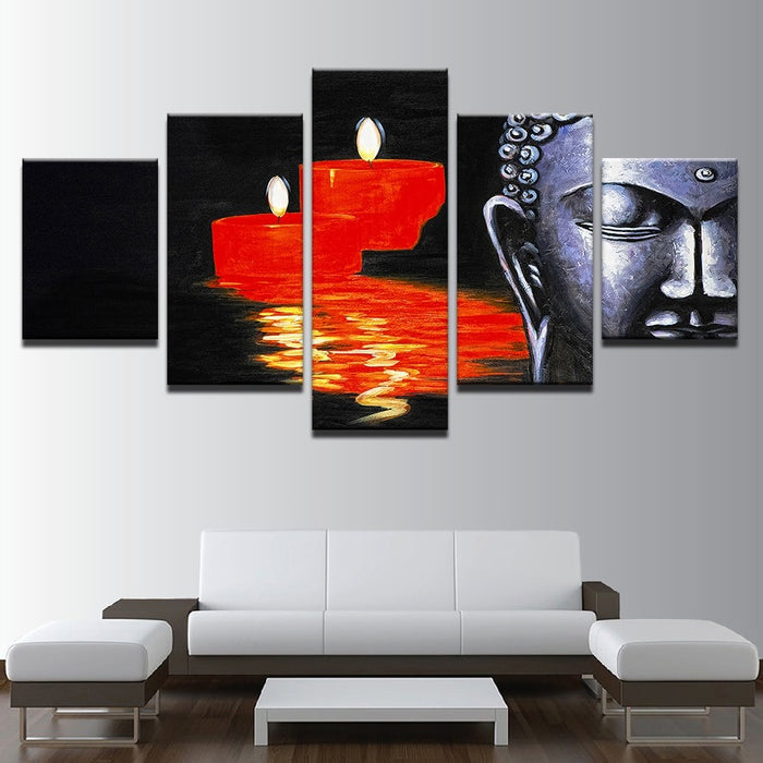 Buddha Statue Abstract Red Candles Wall Art Frame Canvas Printing Decor - BlueArtDecor