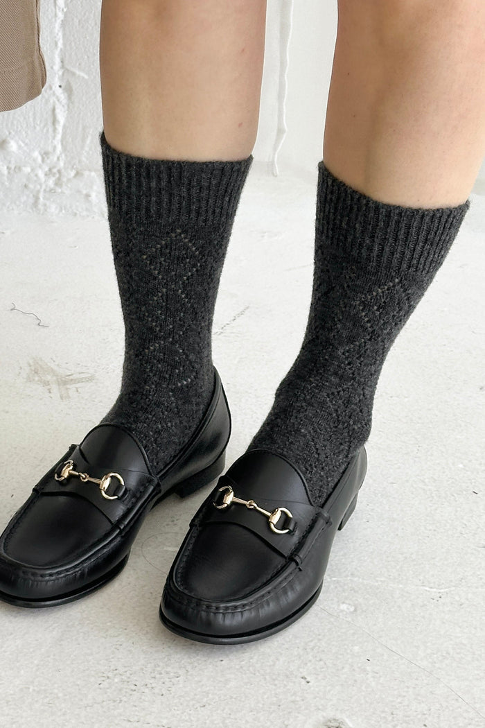 Le Bon Shoppe Cashmere Pointelle Socks in charcoal