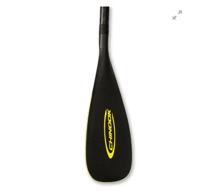 Chinook Thrust 82 Oval Carbon adjustable SUP paddle with black and yellow blade