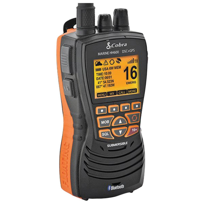 Cobra Marine DSC Floating VHF Marine Radio with Built-in GPS & Bluetooth\u00ae (Black)