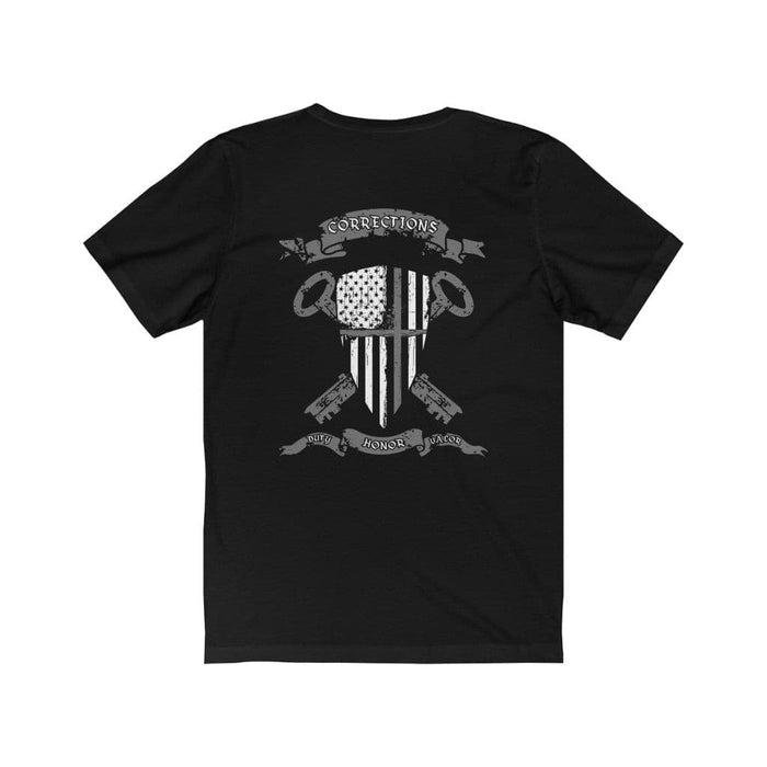 Correction Medieval Crest T-Shirt-Thin Grey Line Flag Shield and Prison Keys.