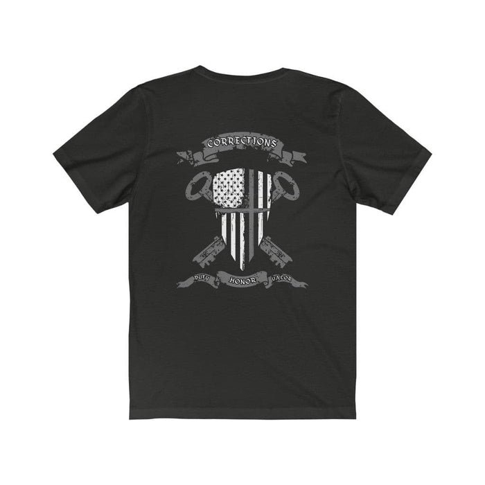 Correction Medieval Crest T-Shirt-Thin Grey Line Flag Shield and Prison Keys.