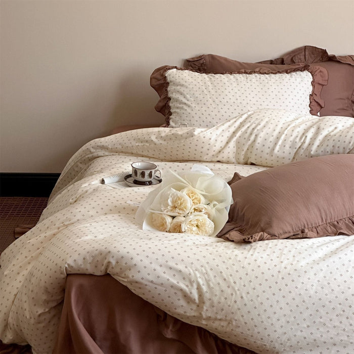 Cottage Inspired Ruffle Bedding Set / Soft Brown - Ever Lasting