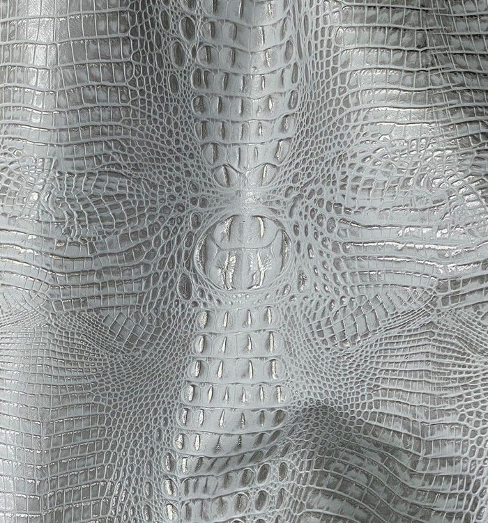 Croc Grey Metallic Embossed Leather - Your Western Decor
