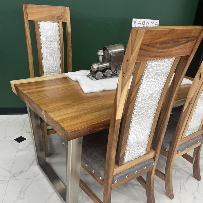 Croc grey metallic leather dining chairs - Your Western Decor