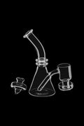Clear glass rig with attachments on a black background.