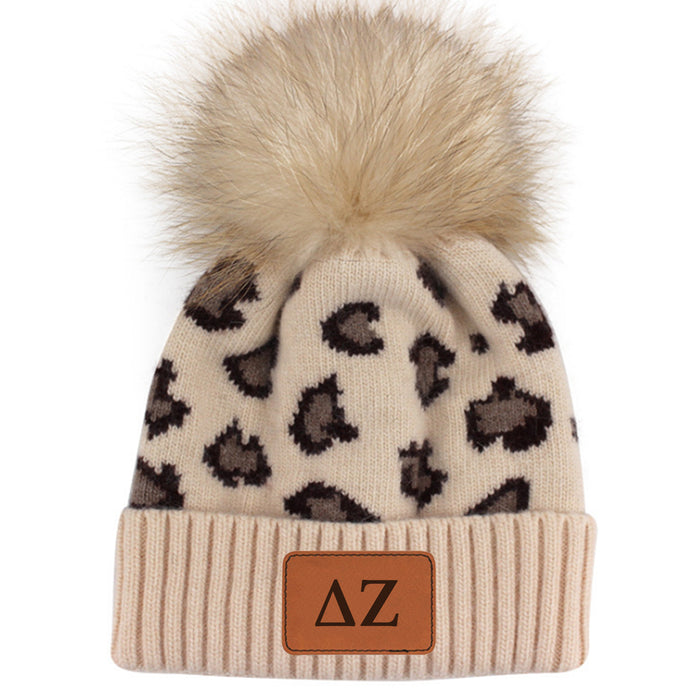 Delta Zeta Leopard Print Pom Pom Beanie