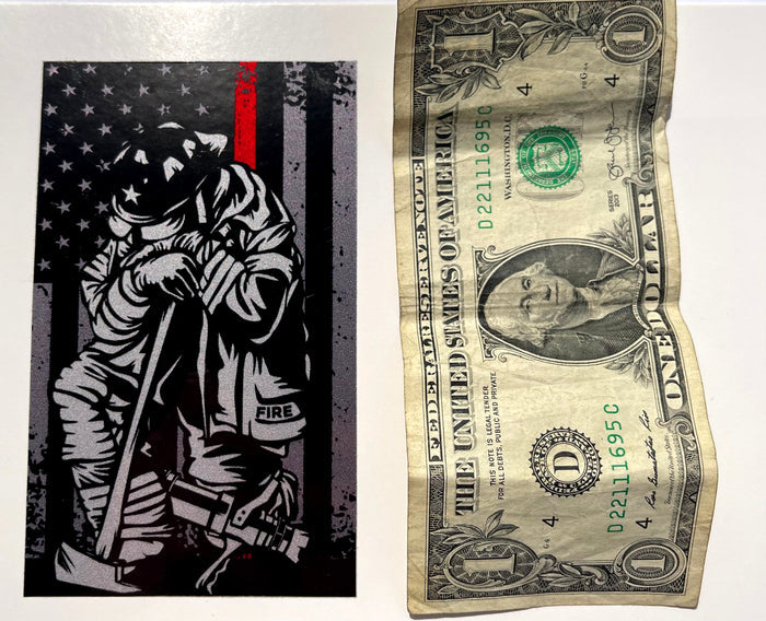Distressed American Flag Decal-Firefighter Kneeling.